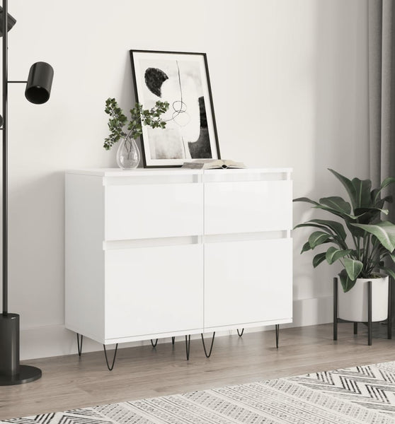 Sideboards 2 Stk. Hochglanz-Weiß 40x35x70 cm Holzwerkstoff