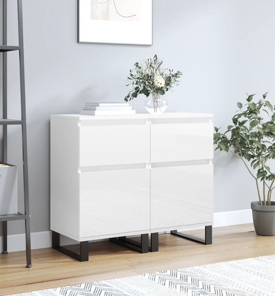 Sideboards 2 Stk. Hochglanz-Weiß 40x35x70 cm Holzwerkstoff