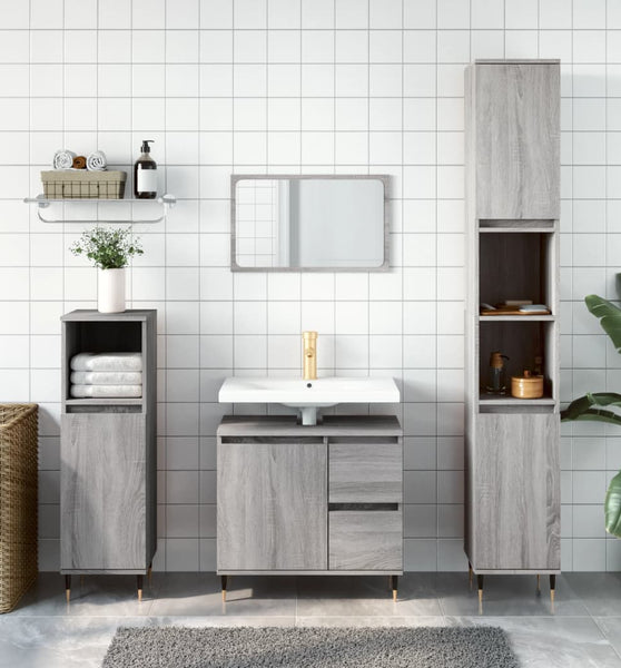 Badschrank Grau Sonoma 30x30x190 cm Holzwerkstoff