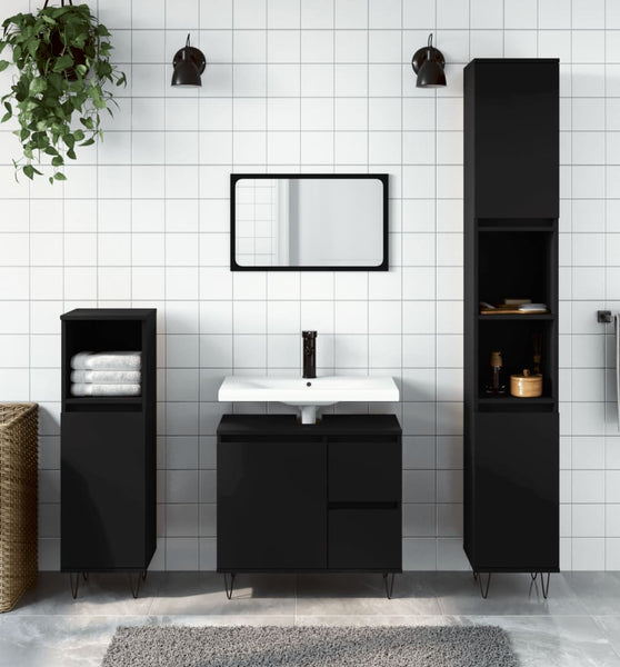 Badschrank Schwarz 30x30x190 cm Holzwerkstoff