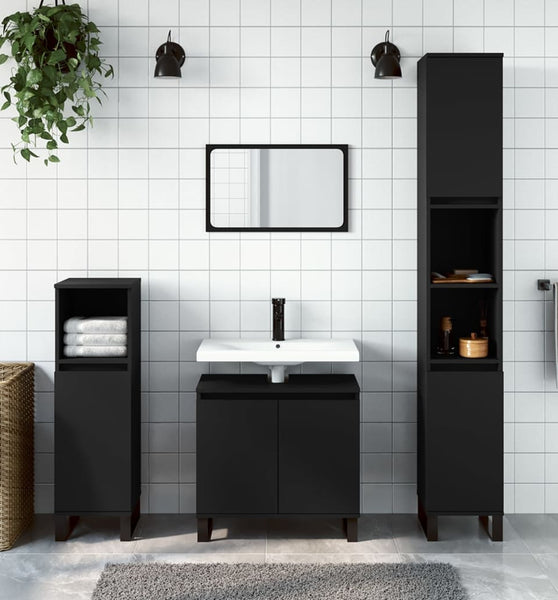 Badschrank Schwarz 30x30x190 cm Holzwerkstoff