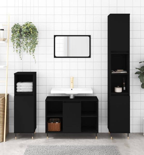 Badschrank Schwarz 30x30x100 cm Holzwerkstoff