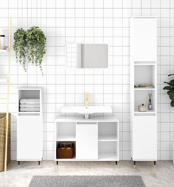 Badschrank Hochglanz-Weiß 30x30x100 cm Holzwerkstoff