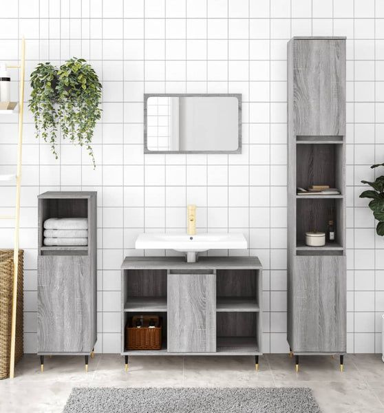 Badschrank Grau Sonoma 30x30x100 cm Holzwerkstoff