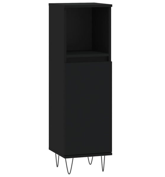 Badschrank Schwarz 30x30x100 cm Holzwerkstoff