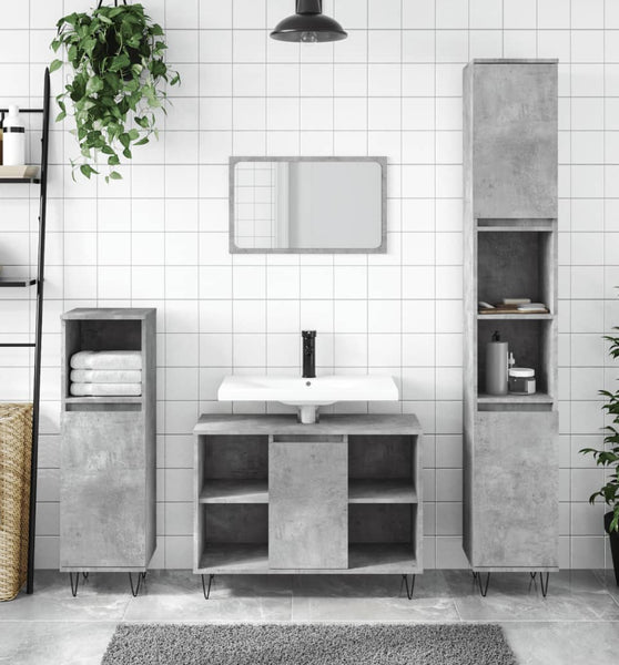 Badschrank Betongrau 30x30x100 cm Holzwerkstoff