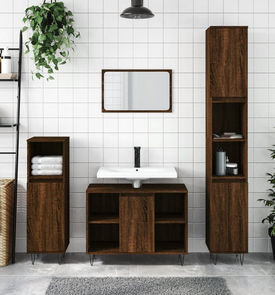 Badschrank Braun Eichen-Optik 30x30x100 cm Holzwerkstoff