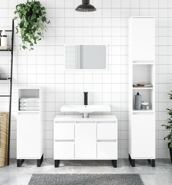 Badschrank Hochglanz-Weiß 30x30x100 cm Holzwerkstoff
