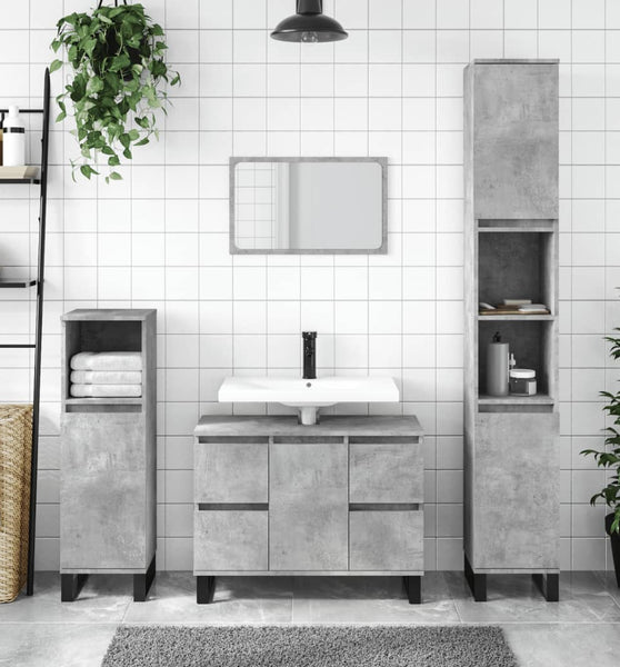 Badschrank Betongrau 30x30x100 cm Holzwerkstoff
