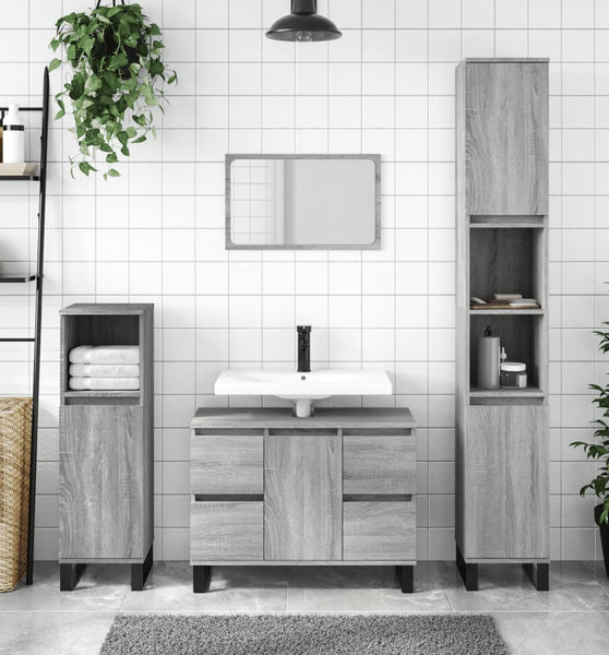 Badschrank Grau Sonoma 30x30x100 cm Holzwerkstoff