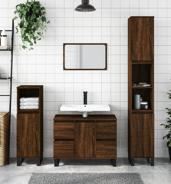 Badschrank Braun Eichen-Optik 30x30x100 cm Holzwerkstoff