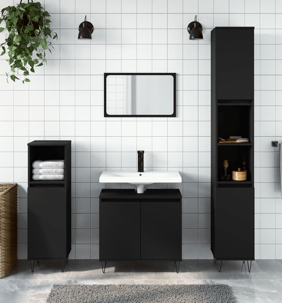 Badschrank Schwarz 58x33x60 cm Holzwerkstoff