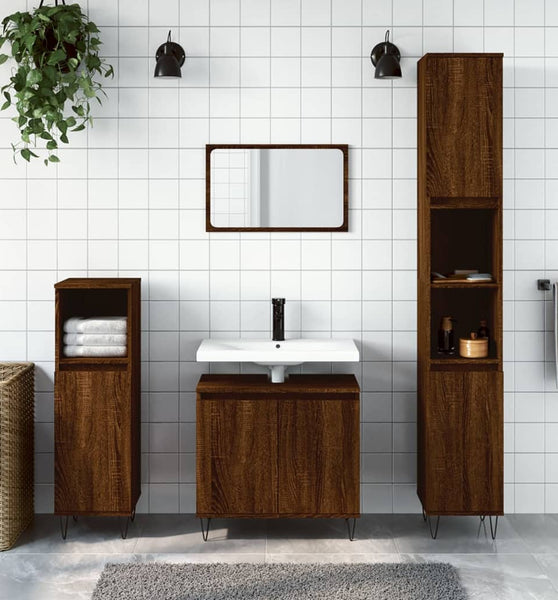Badschrank Braun Eichen-Optik 58x33x60 cm Holzwerkstoff