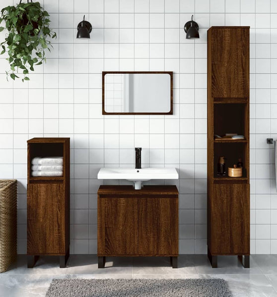 Badschrank Braun Eichen-Optik 58x33x60 cm Holzwerkstoff