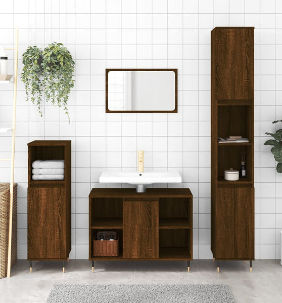Badschrank Braun Eichen-Optik 80x33x60 cm Holzwerkstoff