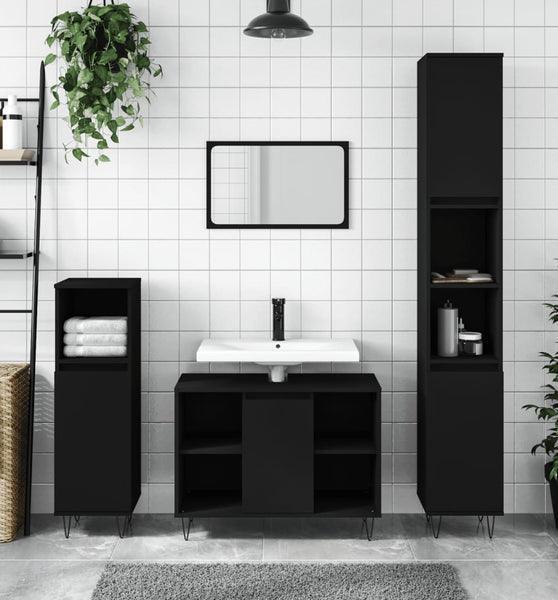 Badschrank Schwarz 80x33x60 cm Holzwerkstoff