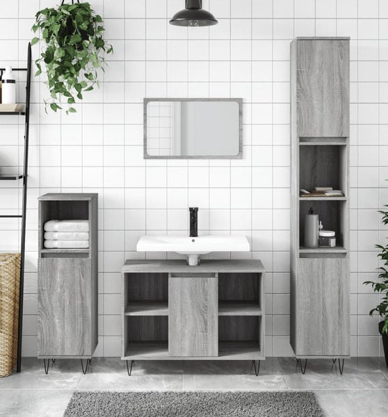 Badschrank Grau Sonoma 80x33x60 cm Holzwerkstoff