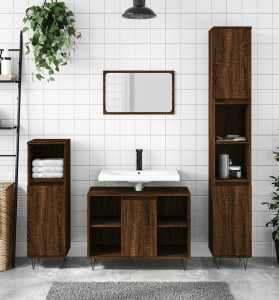 Badschrank Braun Eichen-Optik 80x33x60 cm Holzwerkstoff