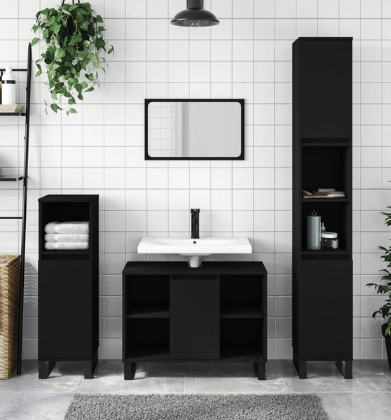 Badschrank Schwarz 80x33x60 cm Holzwerkstoff