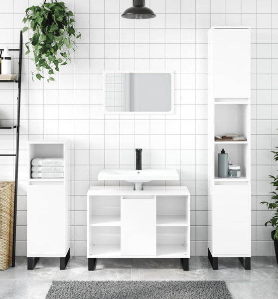 Badschrank Hochglanz-Weiß 80x33x60 cm Holzwerkstoff