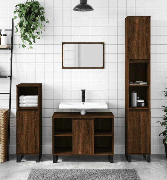 Badschrank Braun Eichen-Optik 80x33x60 cm Holzwerkstoff