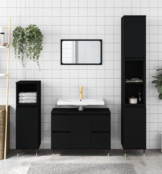 Badschrank Schwarz 80x33x60 cm Holzwerkstoff