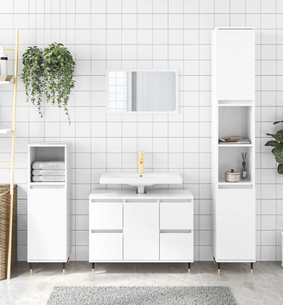 Badschrank Hochglanz-Weiß 80x33x60 cm Holzwerkstoff