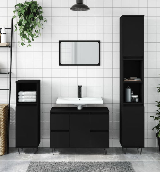 Badschrank Schwarz 80x33x60 cm Holzwerkstoff