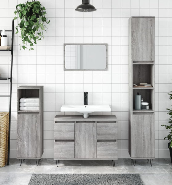 Badschrank Grau Sonoma 80x33x60 cm Holzwerkstoff
