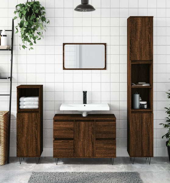 Badschrank Braun Eichen-Optik 80x33x60 cm Holzwerkstoff