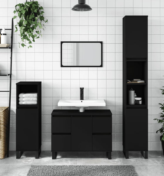 Badschrank Schwarz 80x33x60 cm Holzwerkstoff