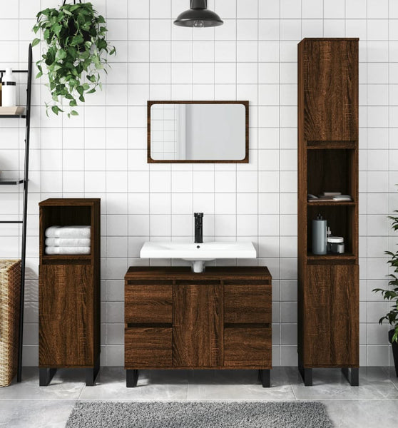 Badschrank Braun Eichen-Optik 80x33x60 cm Holzwerkstoff