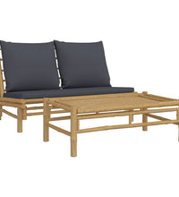 2-tlg. Garten-Lounge-Set mit Dunkelgrauen Kissen Bambus