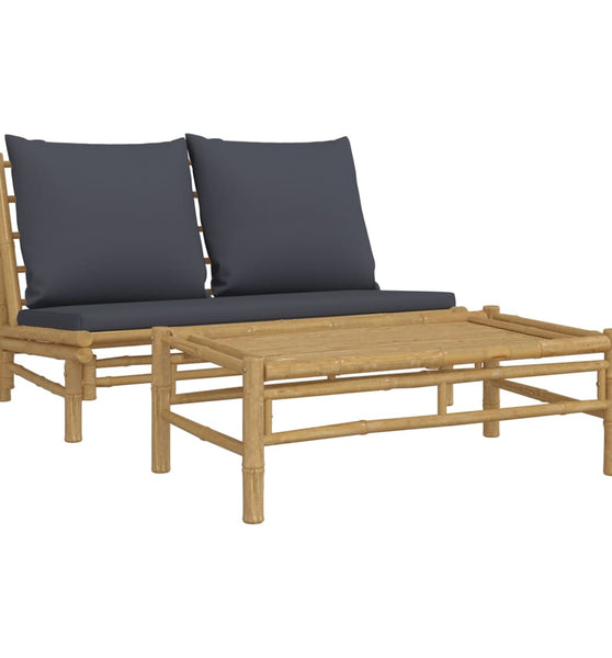 2-tlg. Garten-Lounge-Set mit Dunkelgrauen Kissen Bambus