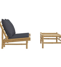 2-tlg. Garten-Lounge-Set mit Dunkelgrauen Kissen Bambus