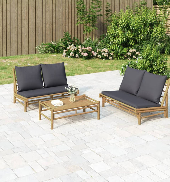 2-tlg. Garten-Lounge-Set mit Dunkelgrauen Kissen Bambus