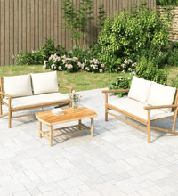 2-tlg. Garten-Lounge-Set mit Cremeweißen Kissen Bambus