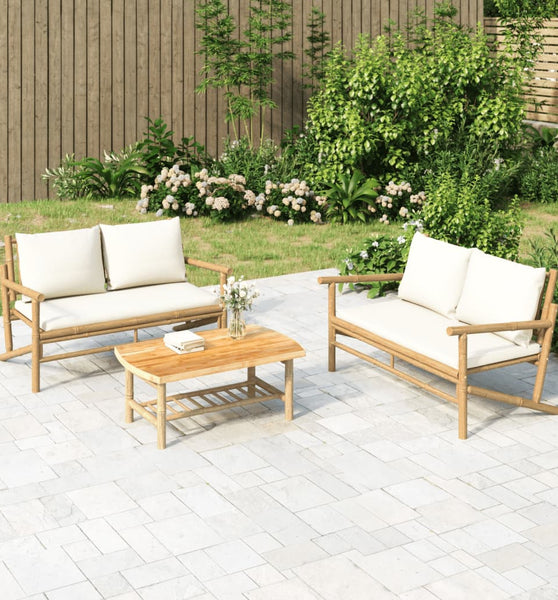 2-tlg. Garten-Lounge-Set mit Cremeweißen Kissen Bambus