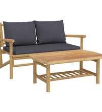 2-tlg. Garten-Lounge-Set mit Dunkelgrauen Kissen Bambus