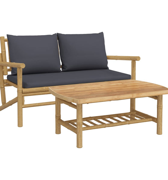 2-tlg. Garten-Lounge-Set mit Dunkelgrauen Kissen Bambus