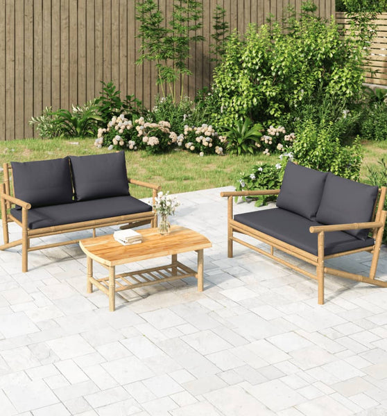 2-tlg. Garten-Lounge-Set mit Dunkelgrauen Kissen Bambus