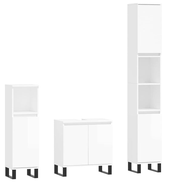 3-tlg. Badmöbel-Set Hochglanz-Weiß Holzwerkstoff