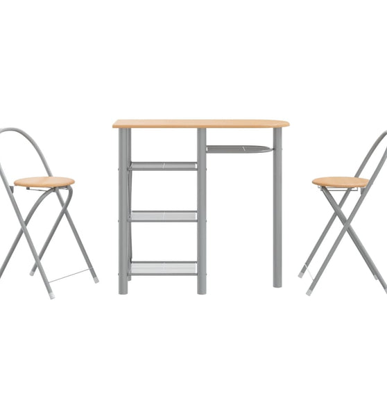 3-tlg. Bar-Set Grau und Braun Holzwerkstoff und Eisen