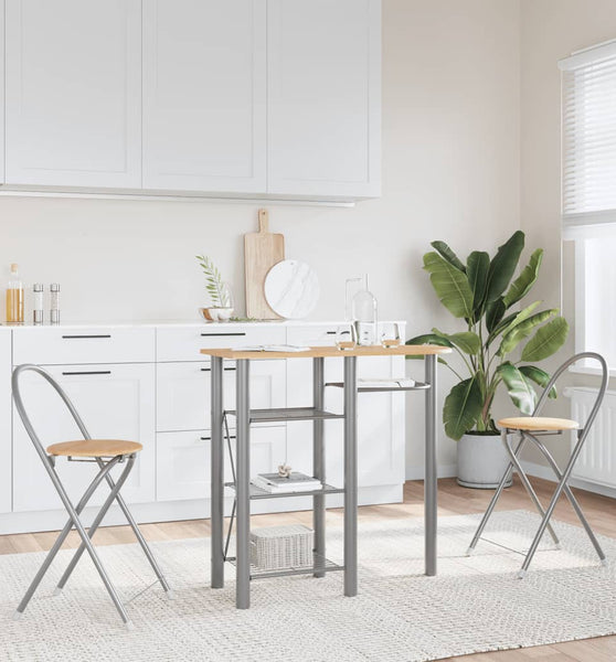 3-tlg. Bar-Set Grau und Braun Holzwerkstoff und Eisen