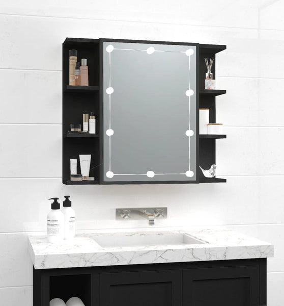 Spiegelschrank mit LED Schwarz 70x16,5x60 cm