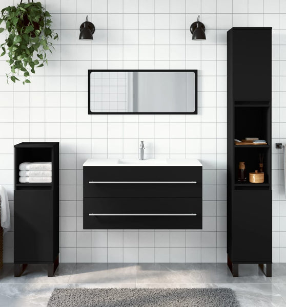Badschrank mit Spiegel Schwarz Holzwerkstoff