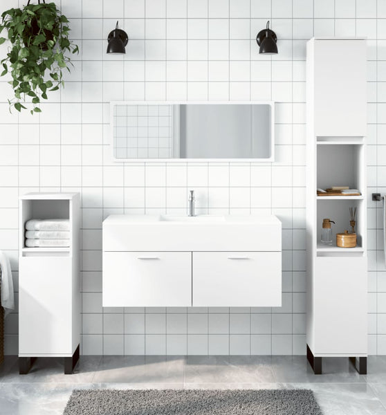 Badschrank mit Spiegel Weiß Holzwerkstoff