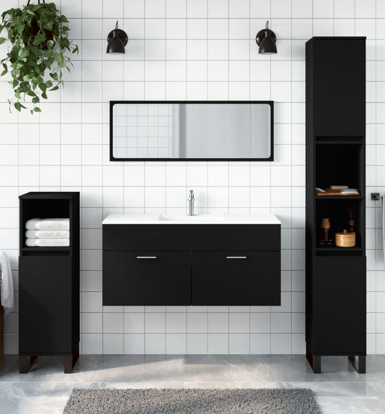 Badschrank mit Spiegel Schwarz Holzwerkstoff