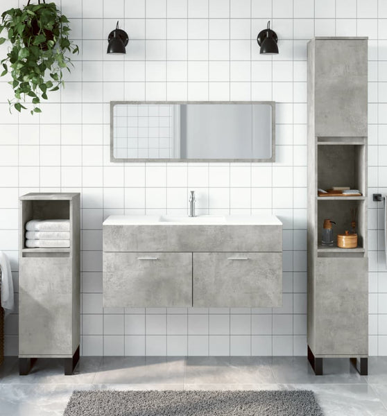 Badschrank mit Spiegel Betongrau Holzwerkstoff