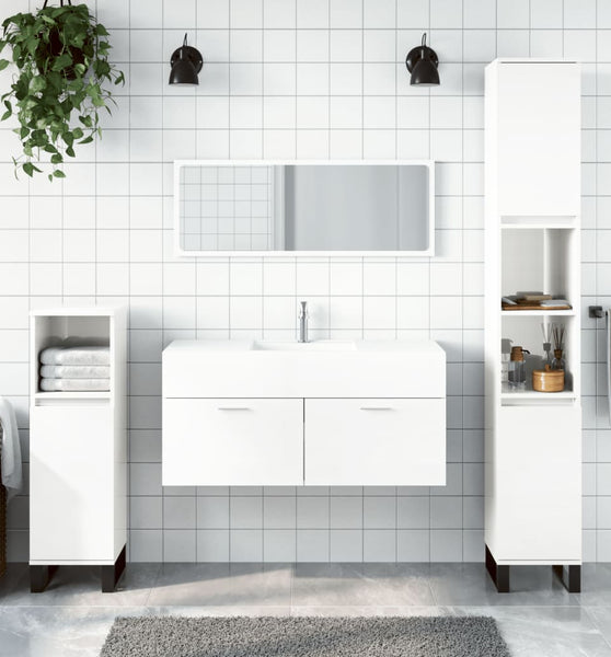 Badschrank mit Spiegel Hochglanz-Weiß Holzwerkstoff